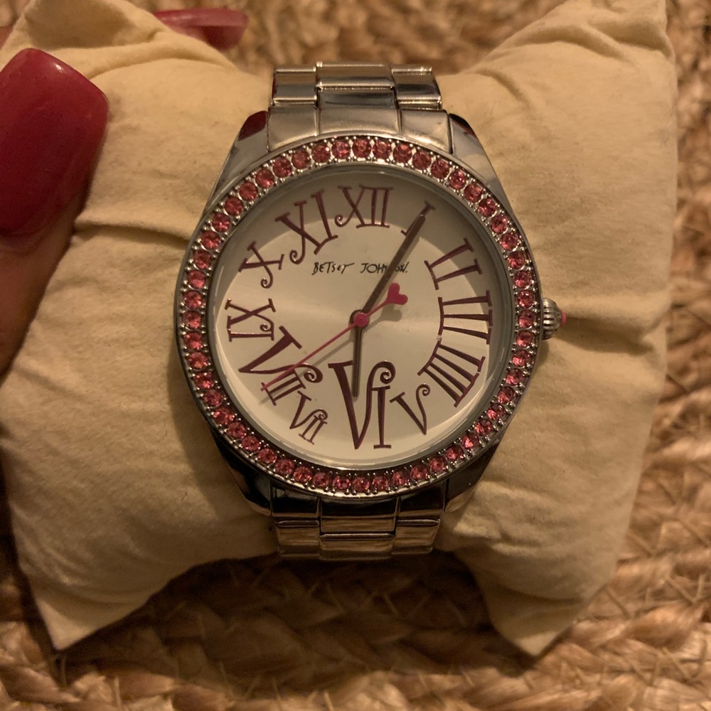 Betsey Johnson silver and pink watch